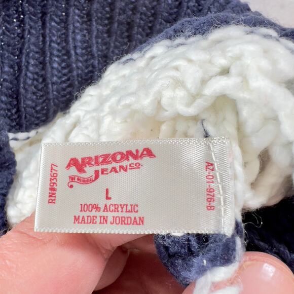 Arizona Jeans Co. Sweater Woman's L Open Chunky Knit Full Sleeves Navy & White - Picture 9 of 10